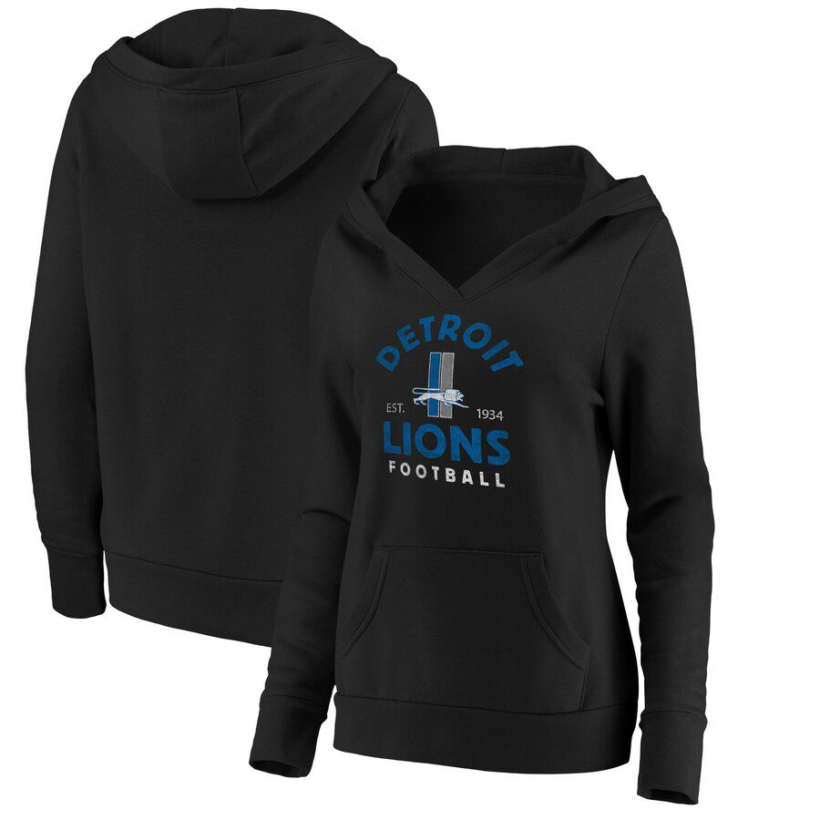 Women Detroit Lions Fanatics Branded Black Vintage Arch V-Neck Pullover Hoodie->women nfl jersey->Women Jersey